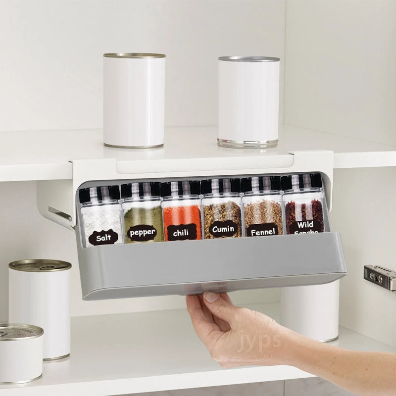 Self-adhesive wall-mounted spice rack